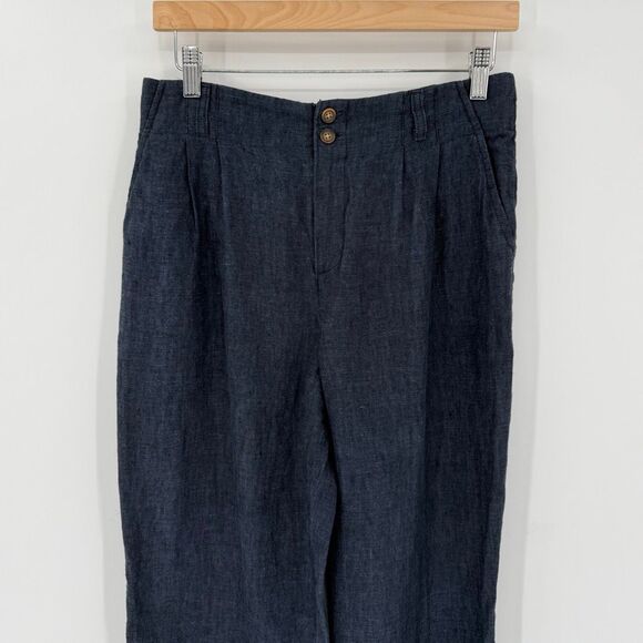 Garnett Hill 100% Linen Straight Leg Trouser Pant Women 6 Blue Casual Beach - Picture 2 of 9